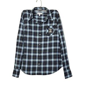 Lot of 2 Delia's Y2K Long Sleeve Plaid Shirts Skull Crossbones Halloween Medium